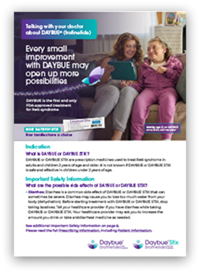 The DAYBUE Starting Treatment Discussion Guide for caregivers, a tool you can use to talk to your child’s doctor about DAYBUE